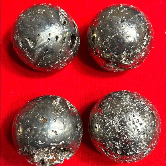Shiny Metallic Decorative Pyrite Spheres Semiprecious Stones from Peru
